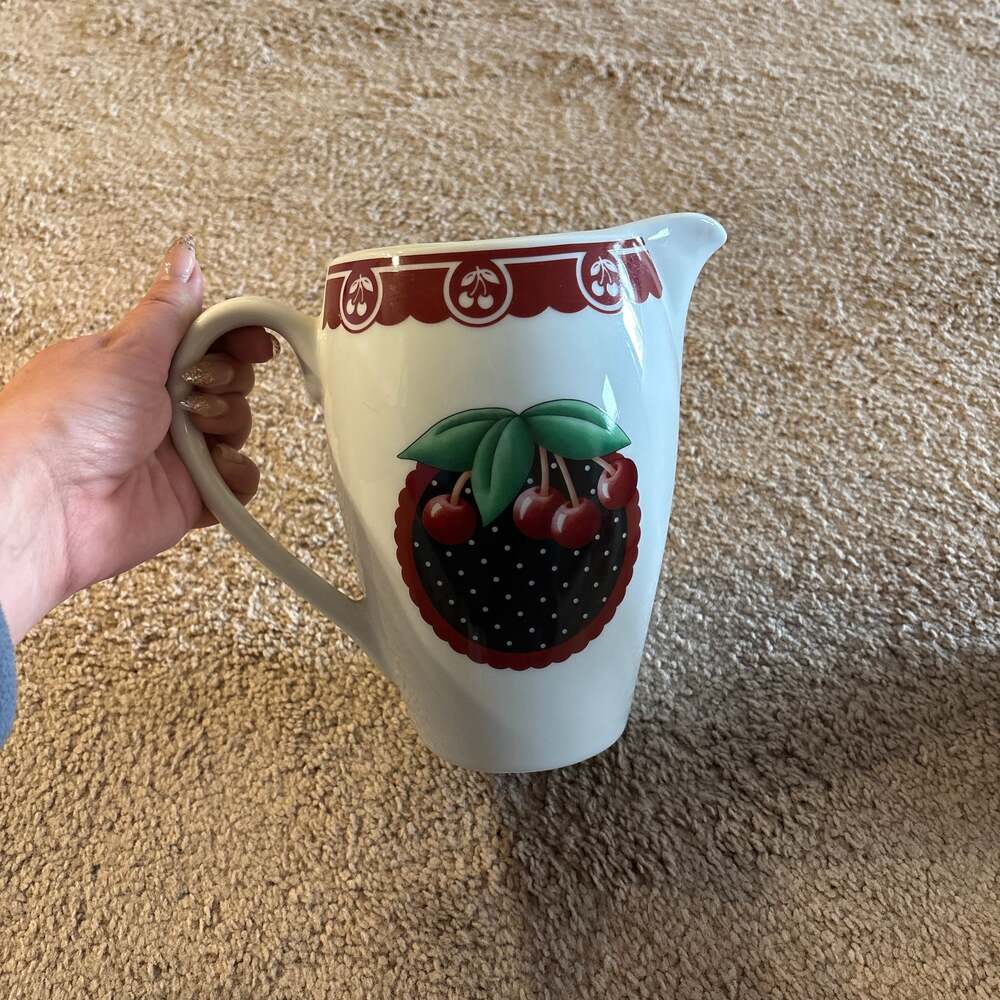 Vintage 1998 Mary Engelbreit Ceramic Pitcher: Cherry Jubilee Decor - ,